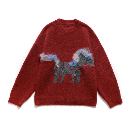 Aria | Knitted Sweater Brown Pony Print Fluffy Ears