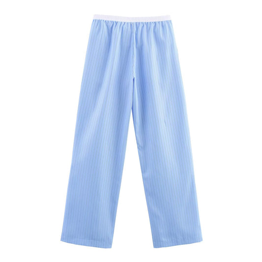 Margot | Striped Wide Leg Pants Light Blue Button Front