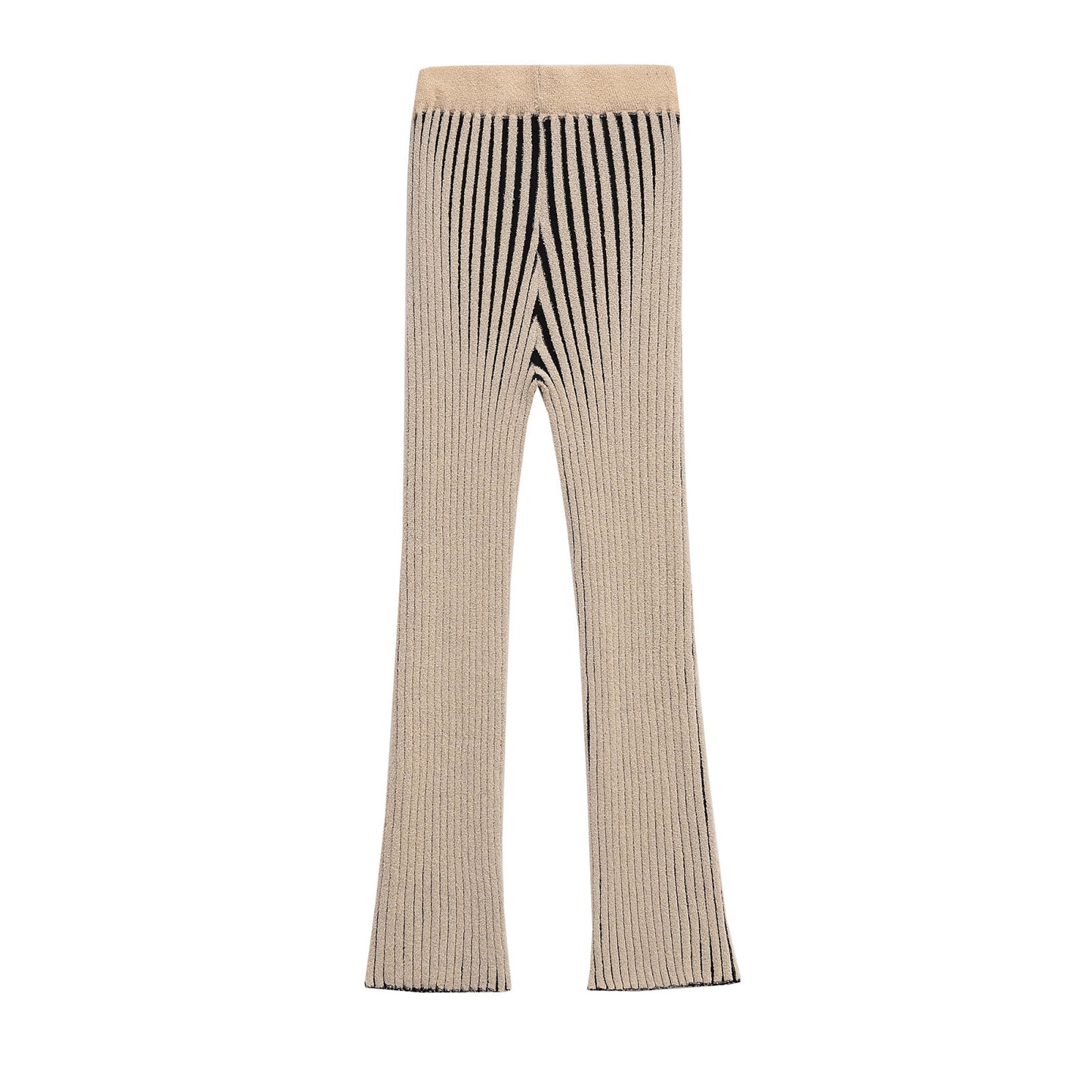 Vera | Ribbed Flared Pants Cream Striped Wide Leg