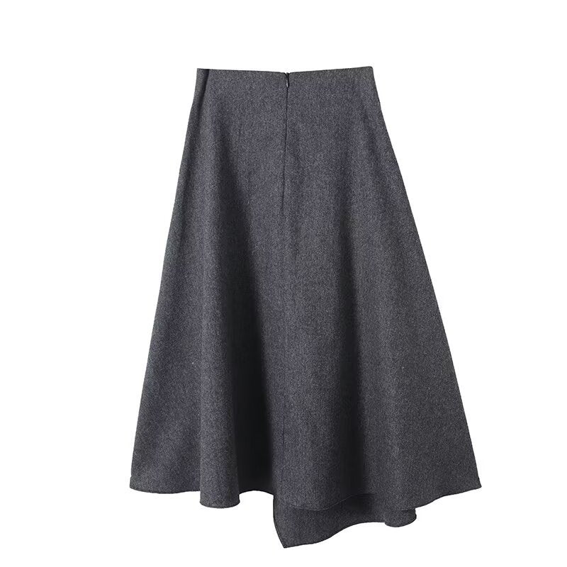Demi | Midi Skirt Grey A Line Asymmetric Knitted