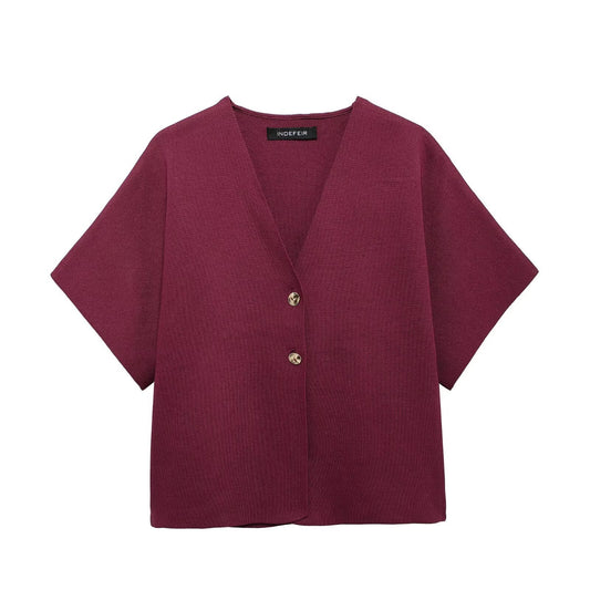 Margot | Cropped Button Up Blouse Black Short Sleeve V Neck