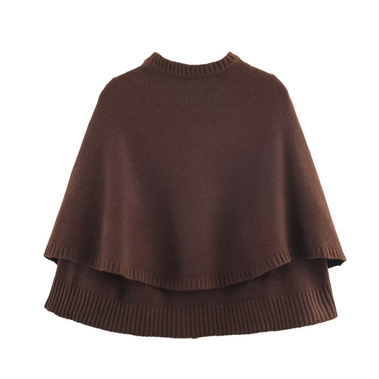 Margot | Ribbed Button Front Cardigan Brown Cape Sleeve