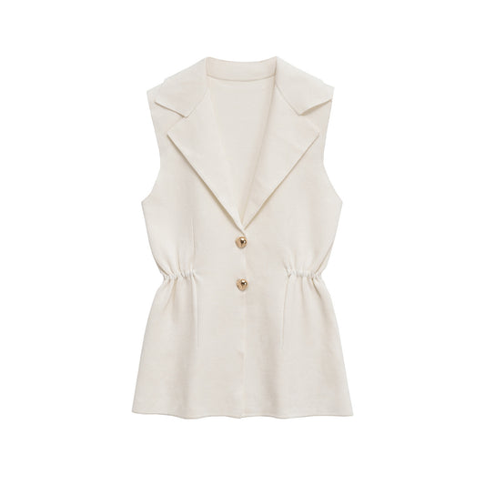 Margot | Sleeveless Tailored Vest Burgundy Double Breasted Button