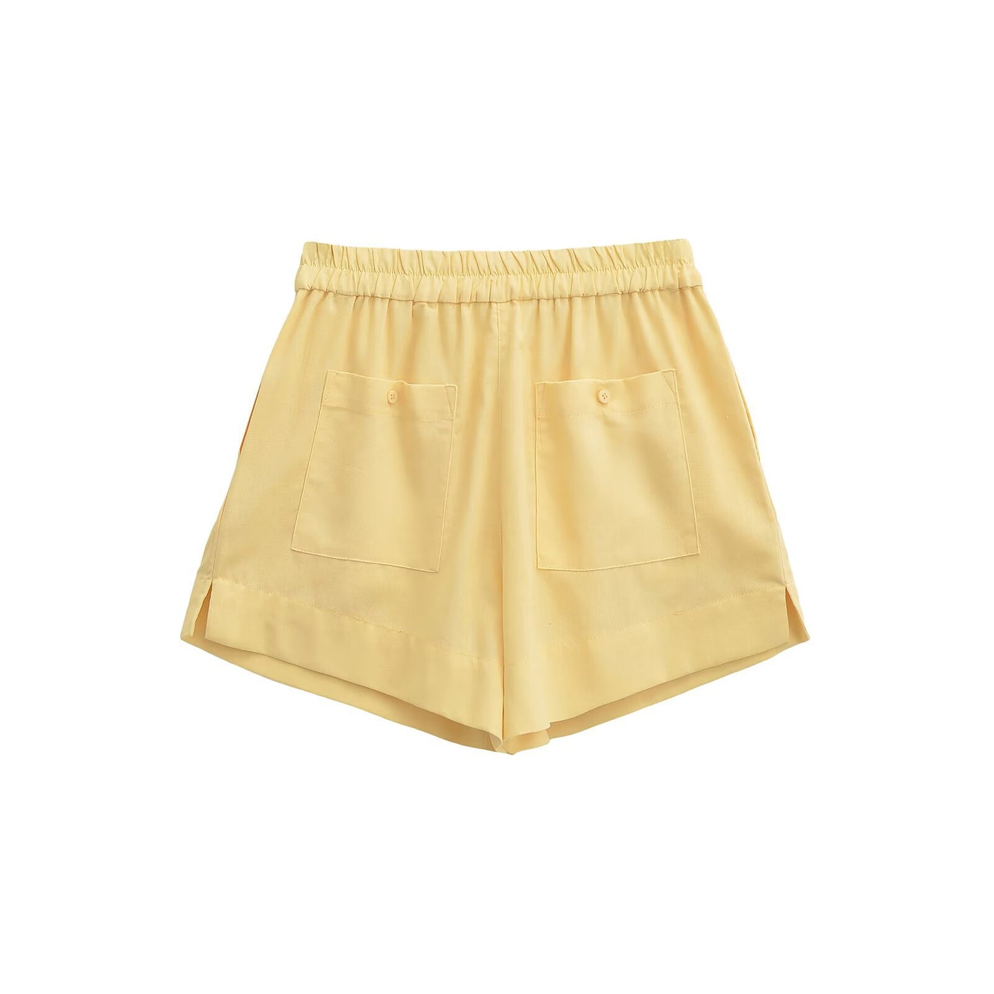 Ayla | Summer Linen Shorts Yellow High Waisted Elasticated Button