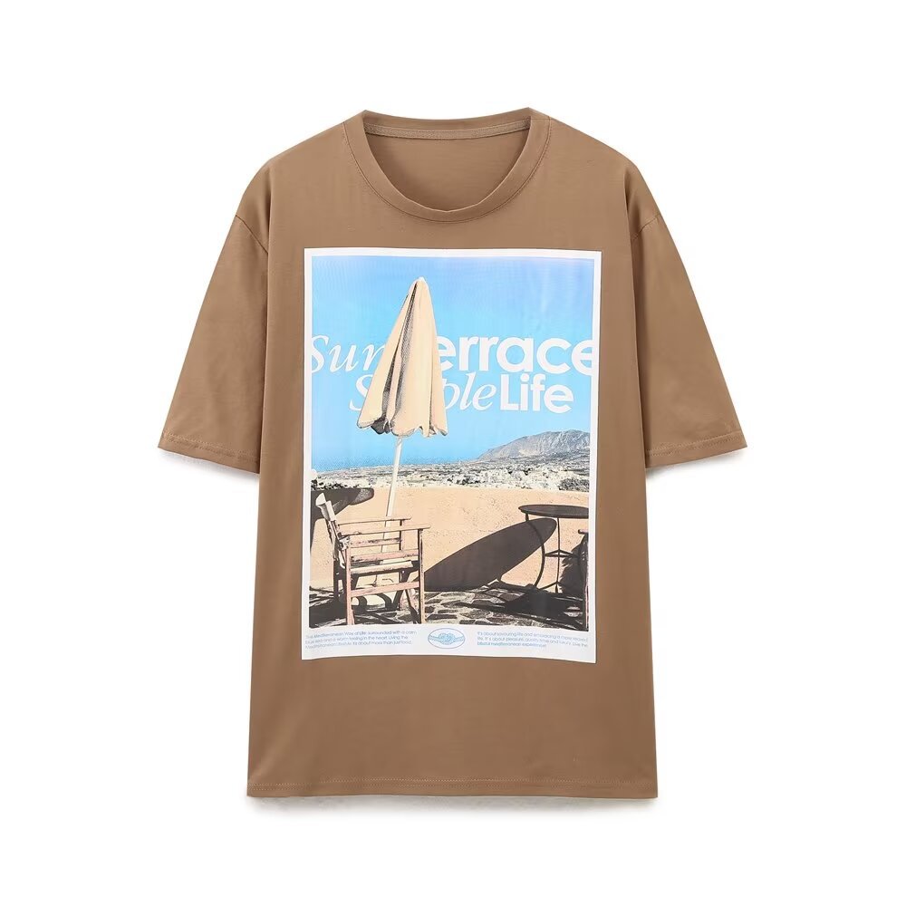 Noa | Casual Oversized Graphic T Shirt Brown