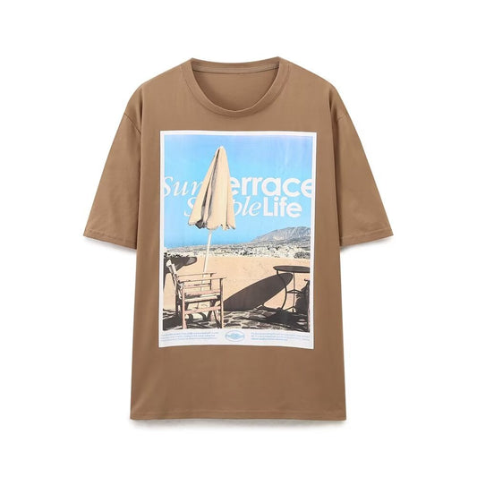 Noa | Casual Oversized Graphic T Shirt Brown