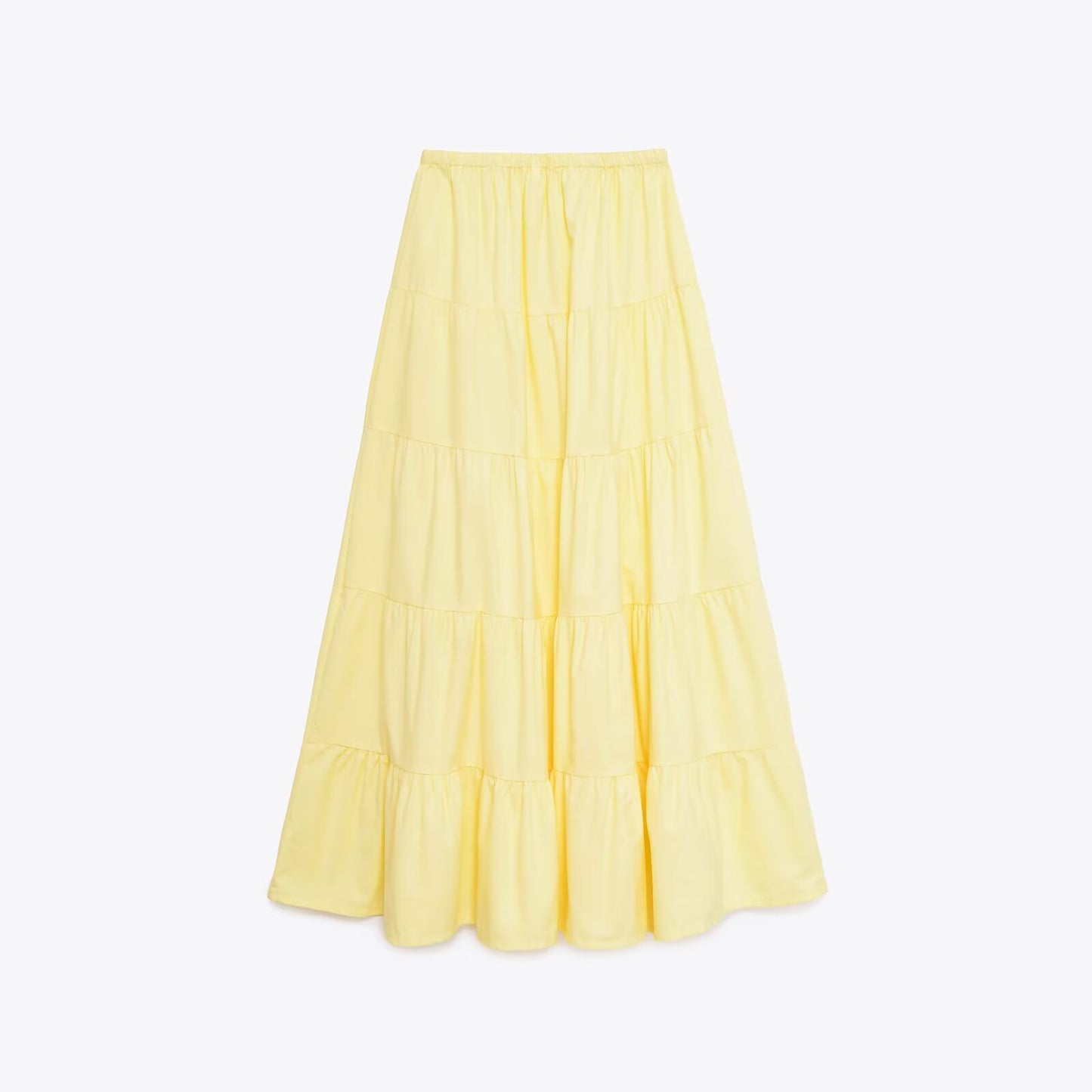 Fleur | Tiered Maxi Skirt Yellow Cotton Elastic Waist