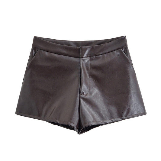 Iris | Faux Leather Shorts Brown High Waisted