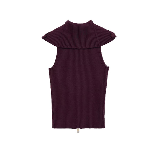 Thea | Ribbed Zip Up Sweater Vest Purple Collared