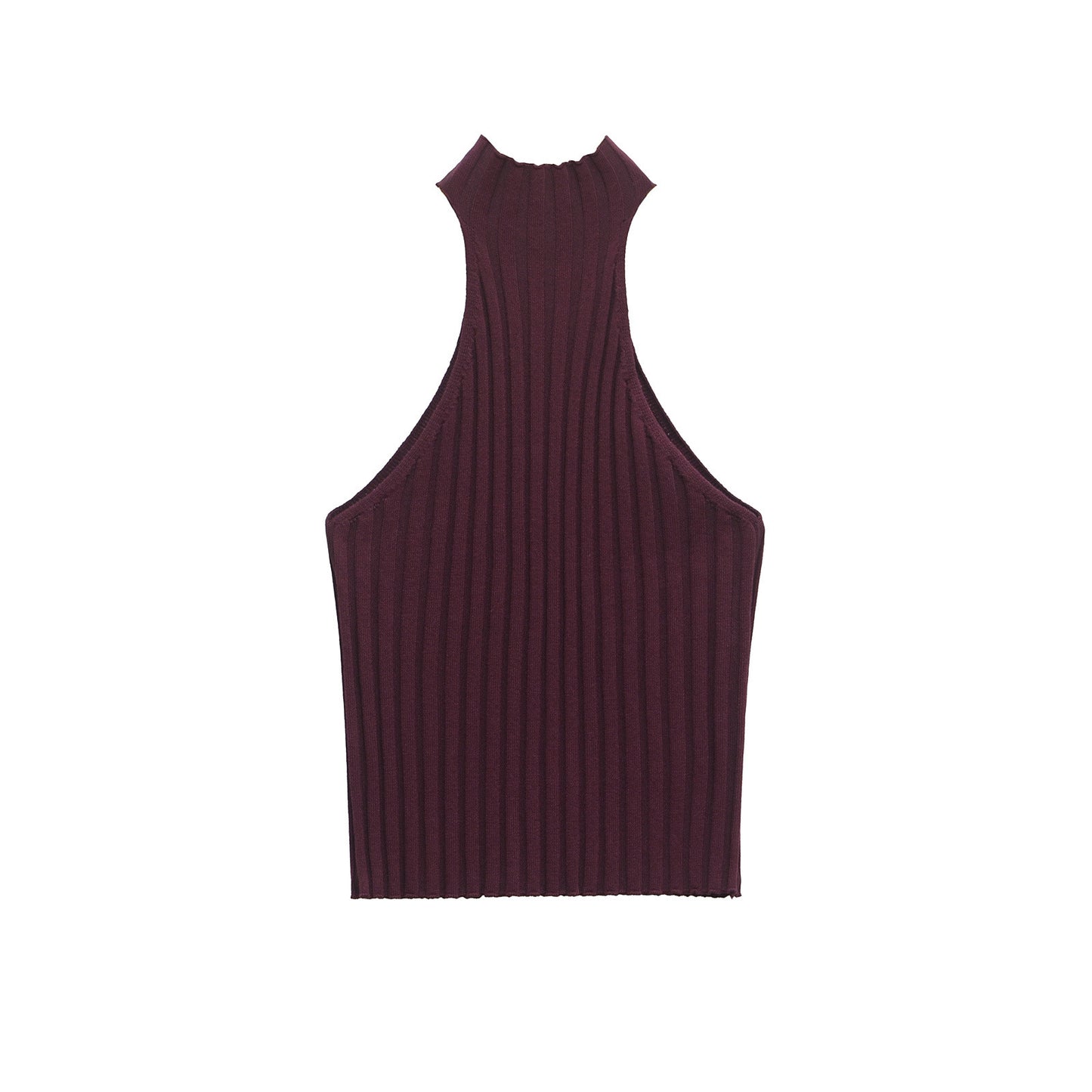 Faye | Ribbed Halter Top Burgundy Sleeveless Crop