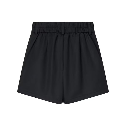 Thea | High Waisted Pleated Shorts Black Tailored