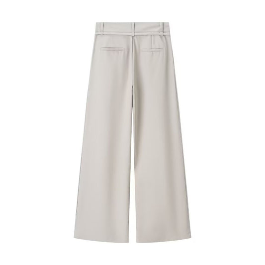 Opal | Elegant Wide Leg Trousers Cream Pleated Belted