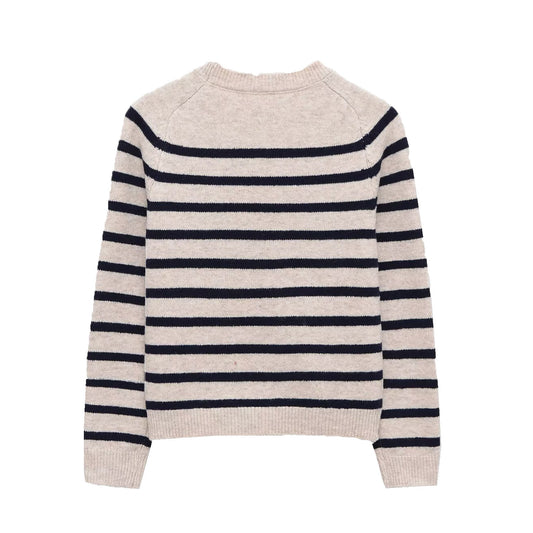 Margot | Striped Crew Neck Sweater Cream Black Long Sleeve