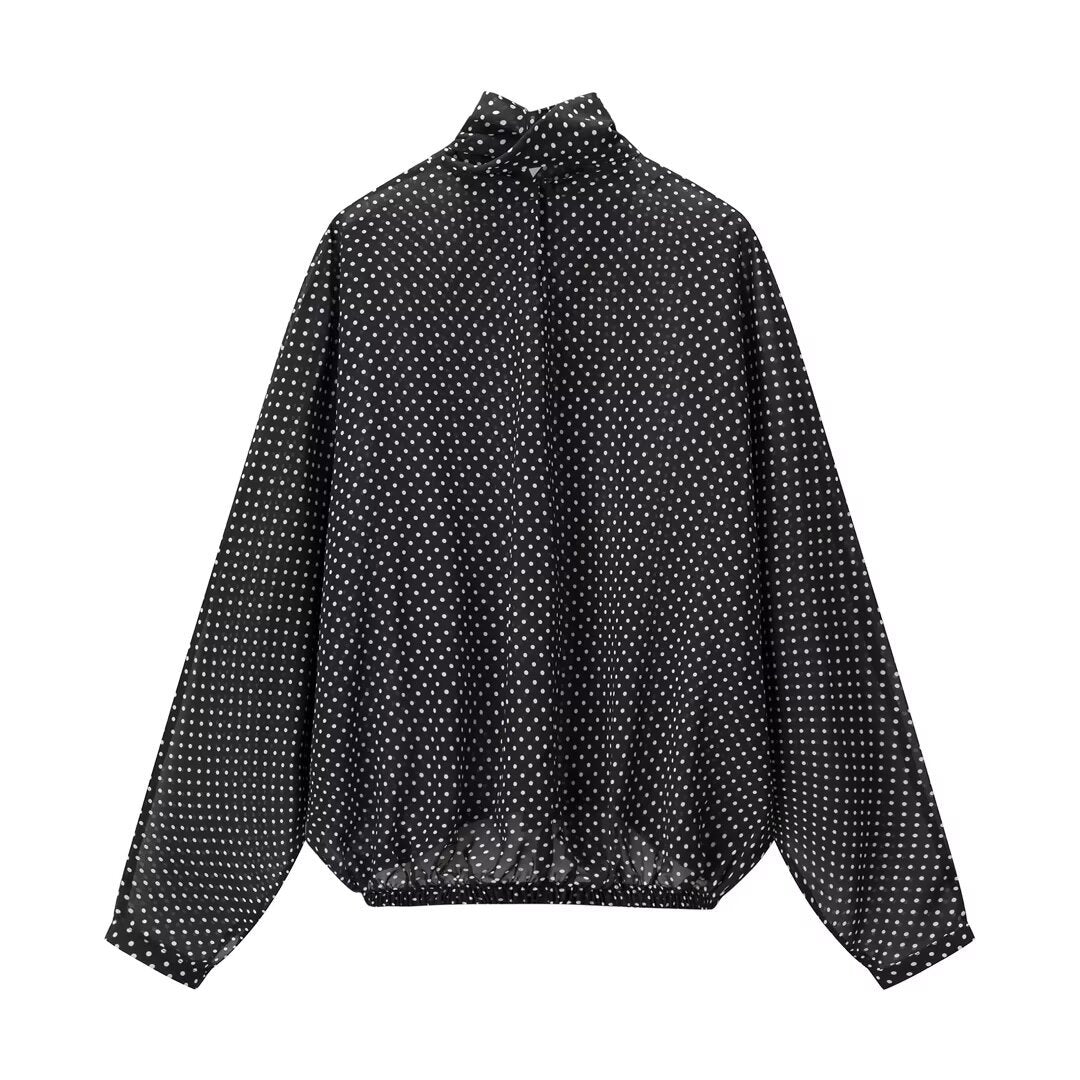 Sophie | Polka Dot Chiffon Tie Neck Set