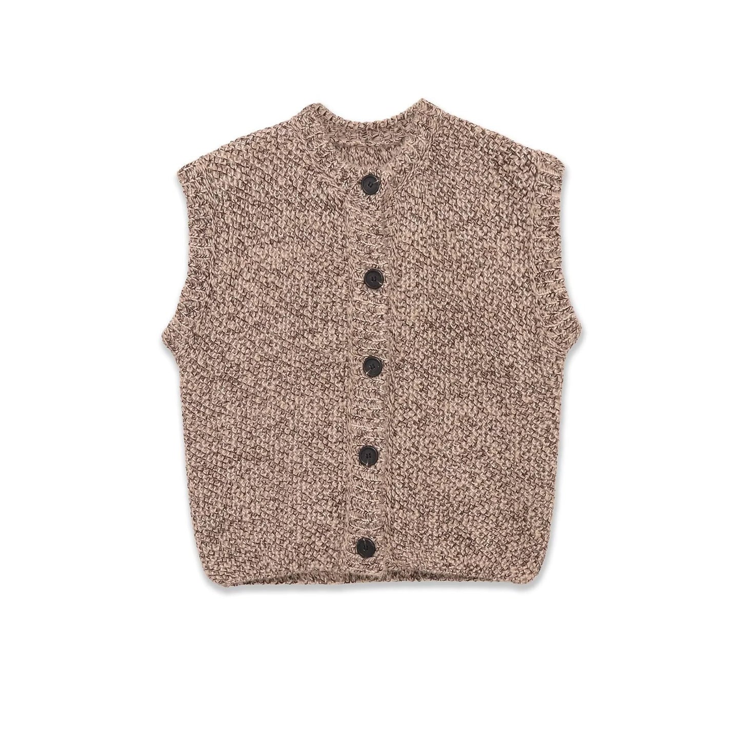 Margot | Textured Knit Sleeveless Cardigan Beige Button Front