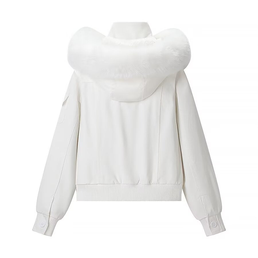 Freya | Winter Aviator Jacket White Faux Fur Hooded