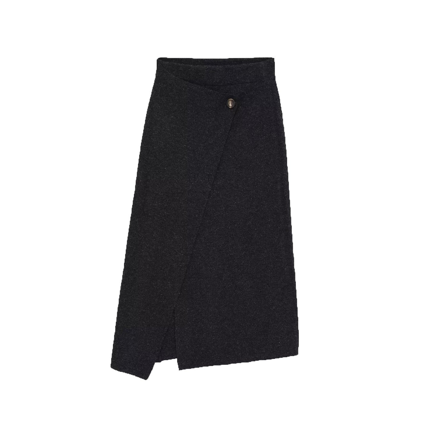 Nell | Elegant Wrap Midi Skirt Black Button Detail A Line