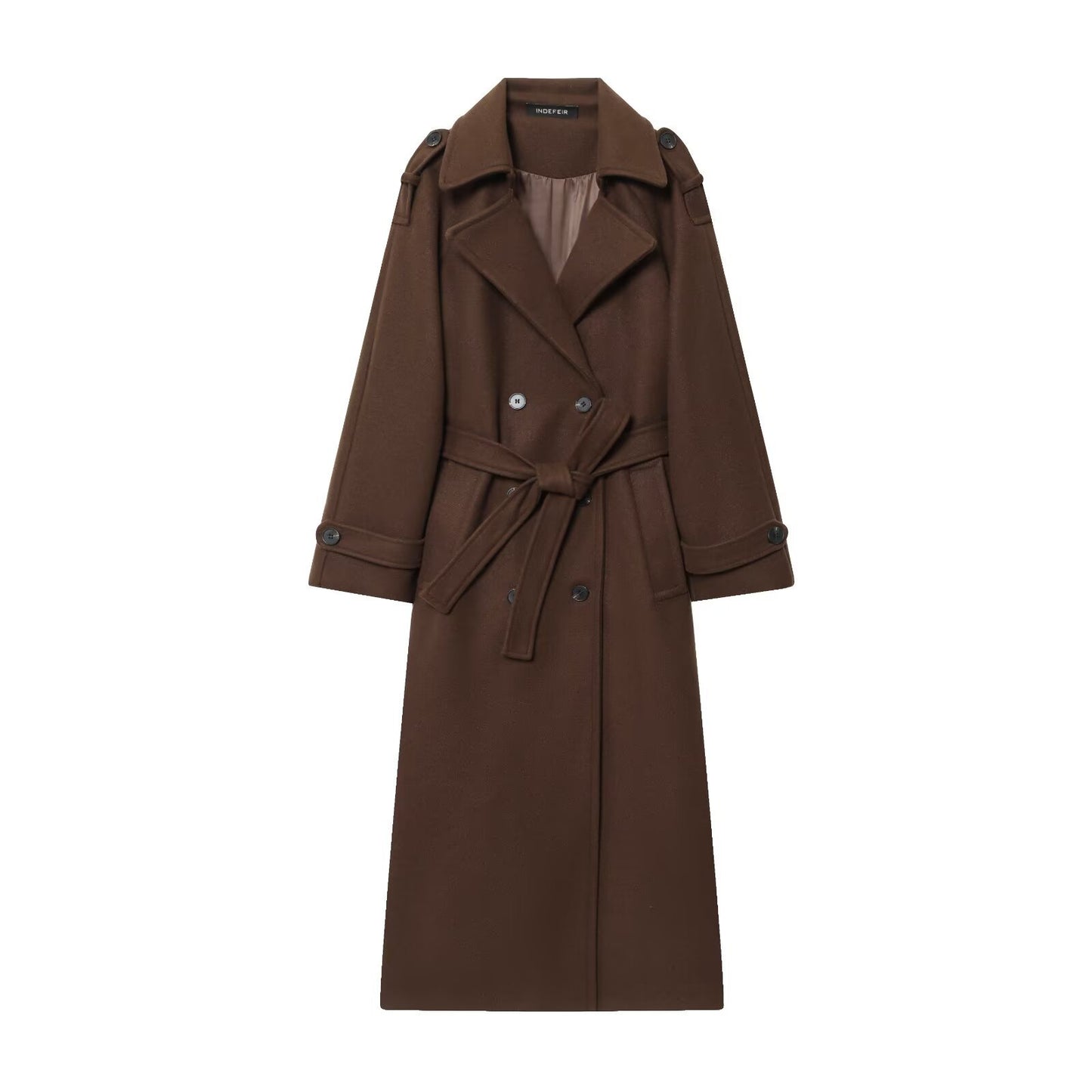 Ines | Elegant Belted Trench Coat Brown Long Sleeve