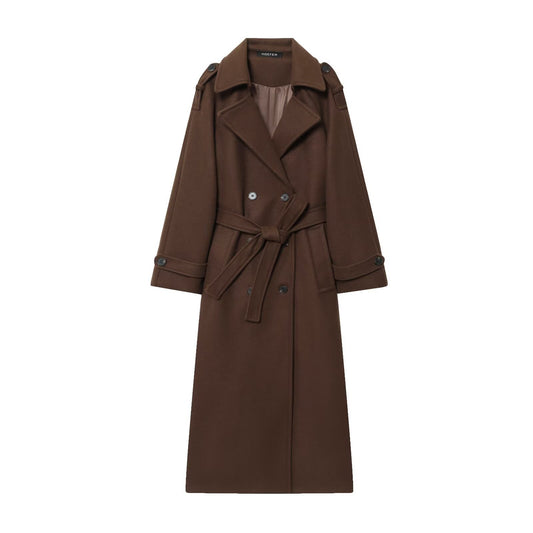 Ines | Elegant Belted Trench Coat Brown Long Sleeve