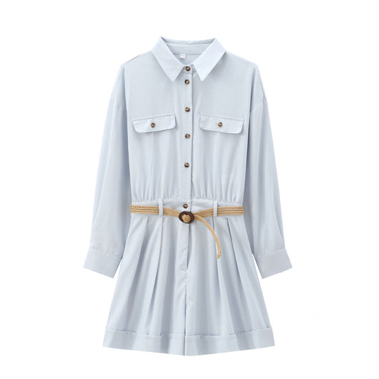 Kira | Casual Shirt Jumpsuit Light Blue Long Sleeve Belted