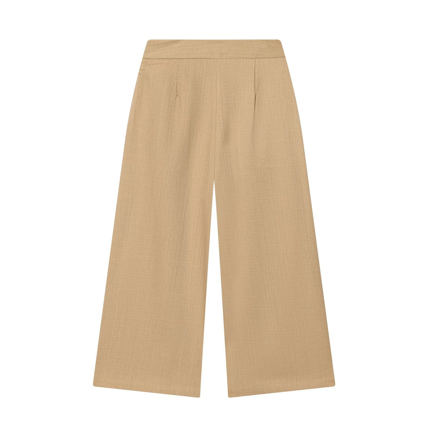 Maren | High Waisted Wide Leg Pants Beige Button Pocket