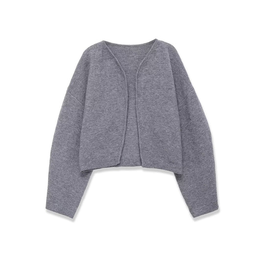 Alma | Casual Grey Cardigan Cropped Long Sleeve Open Front Knitted