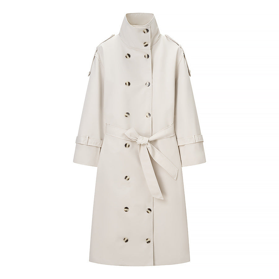 Viola | Elegant Belted Double Breasted Coat Cream Long