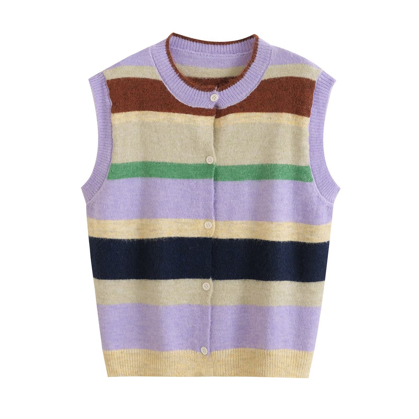 Sia | Striped Knitted Top Vest Purple Sleeveless Button Front