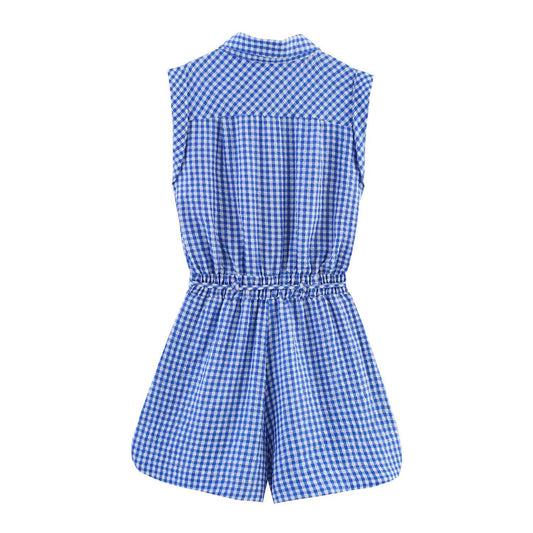 Fleur | Casual Checked Shirt Romper Blue White Gingham