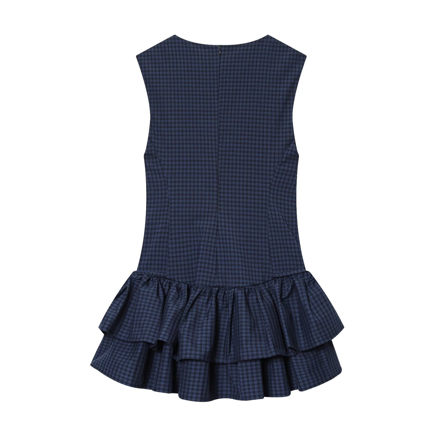 Winnie | Navy Gingham Mini Dress Drop Waist