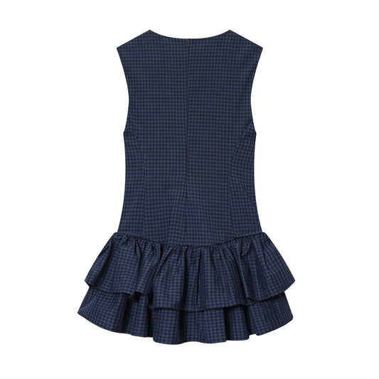 Winnie | Navy Gingham Mini Dress Drop Waist