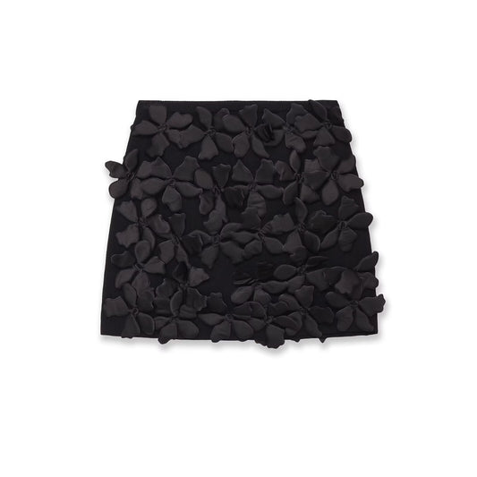 Aria | Mini Skirt Black Textured Applique High Waisted
