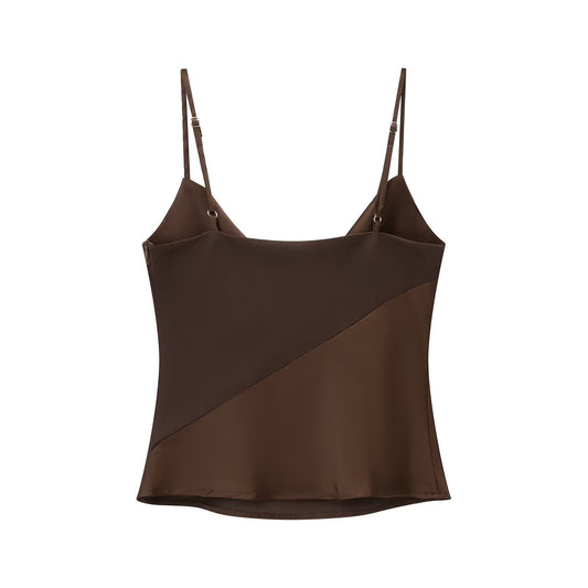 Viola | Elegant Satin Cowl Neck Cami Top Brown Going Out