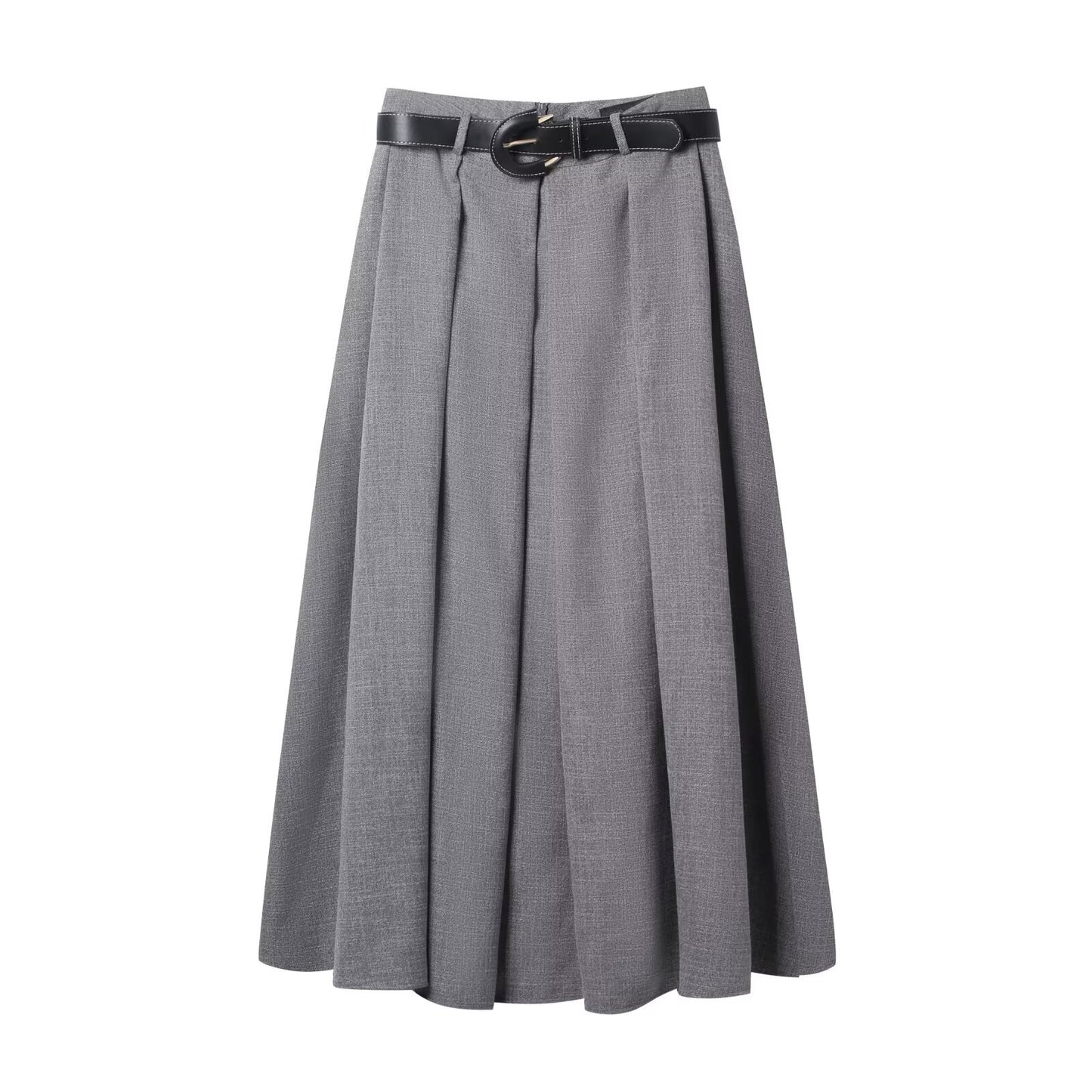 Nola | Pleated Midi Skirt Gray High Waisted A Line