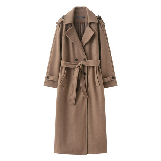 Ines | Elegant Belted Trench Coat Brown Long Sleeve