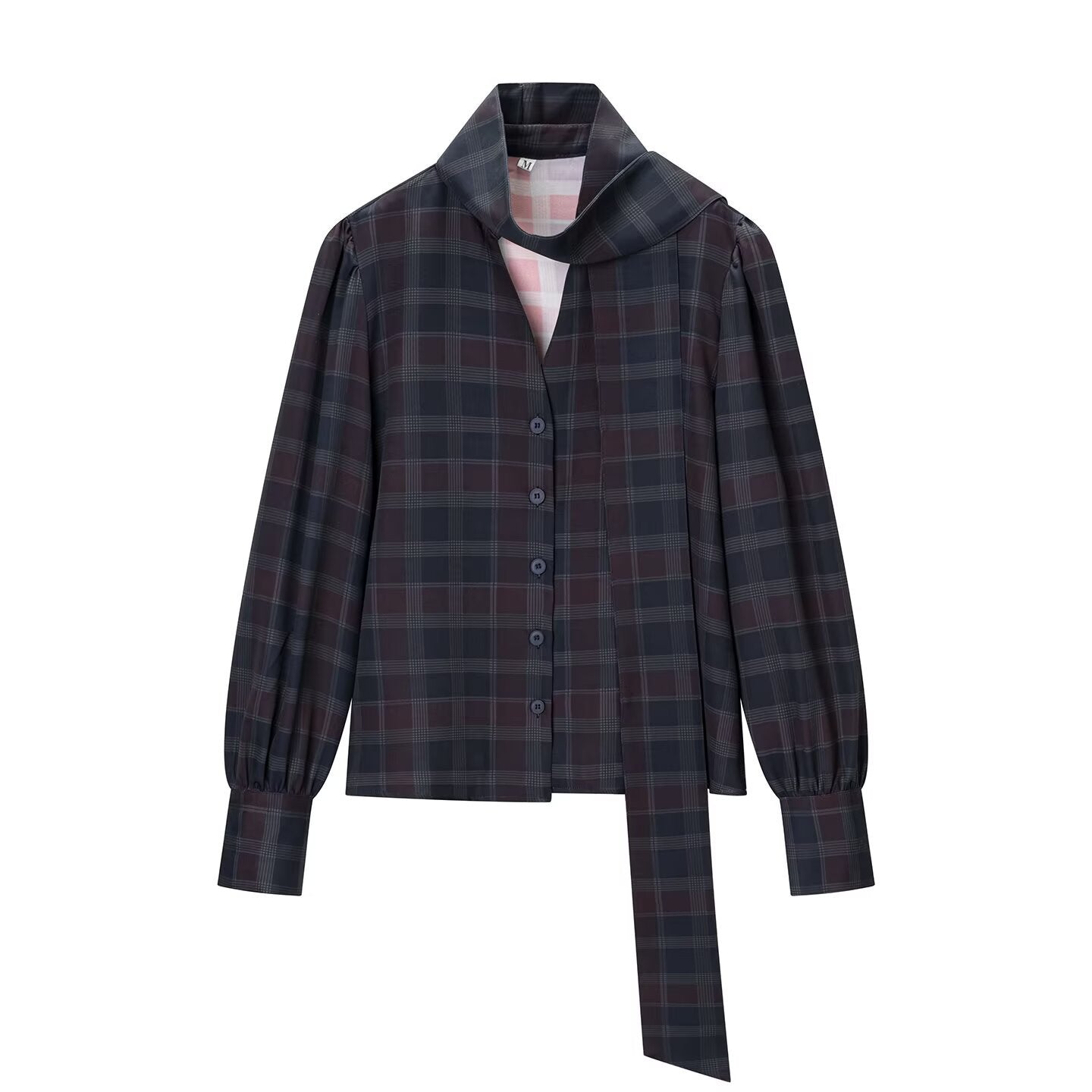 Thea | Plaid Matching Set Navy Long Sleeve Button Down