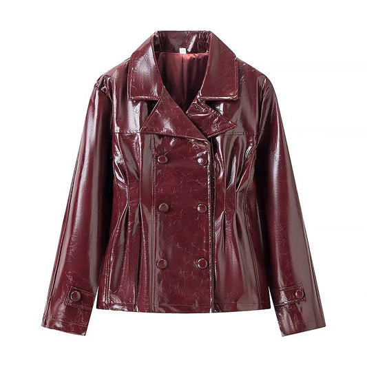 Cleo | Faux Leather Jacket Brown Double Breasted Long Sleeve