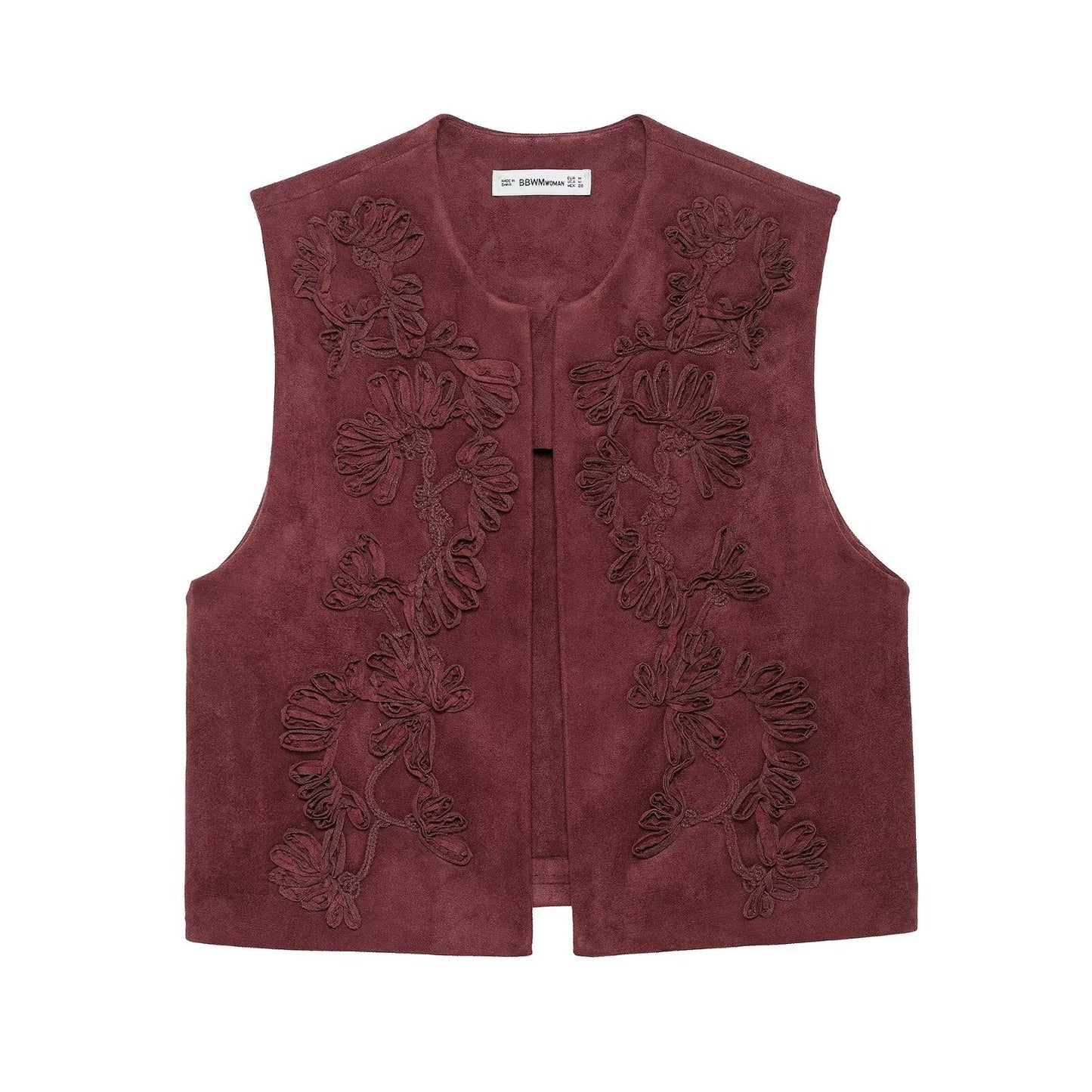 Vera | Embroidered Zip Front Cardigan Burgundy Sleeveless