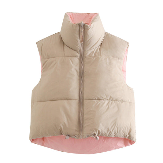 Vera | Quilted Puffer Vest Pink Reversible Sherpa Collar