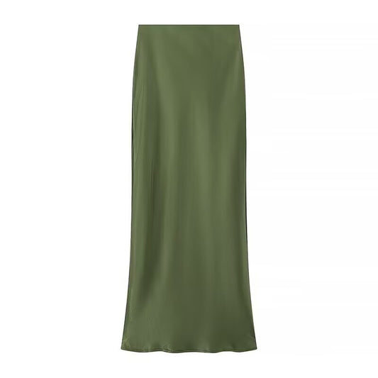 Xena | Elegant Satin Maxi Skirt Brown