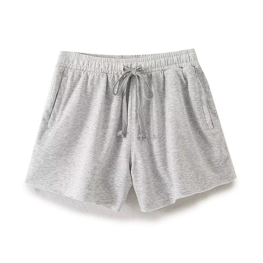 Maren | Relaxed Drawstring Shorts Blue Cotton Elastic Waist
