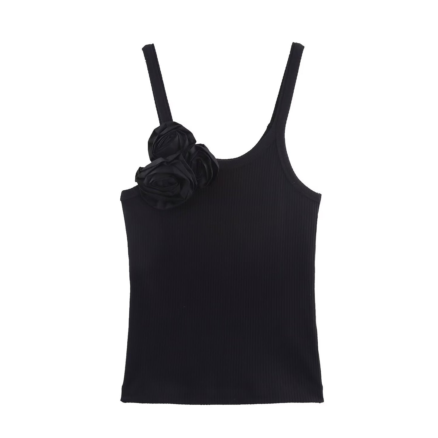 Aria | Elegant Asymmetric Tank Top Black Ribbed Knitted Sleeveless