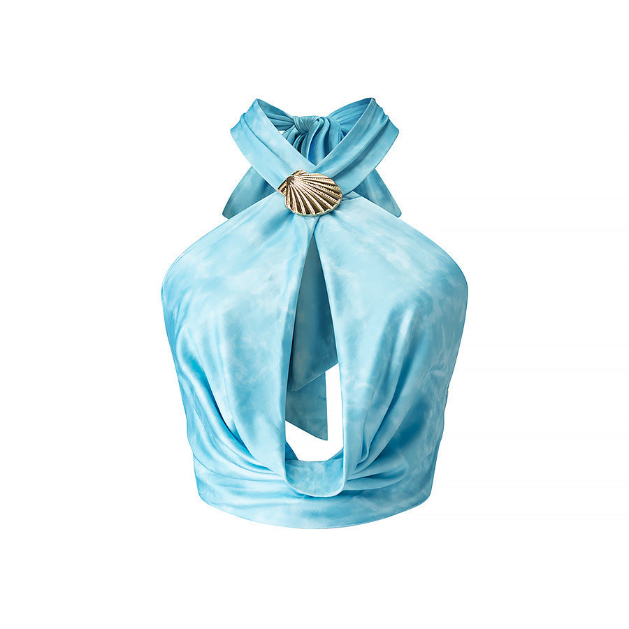 Briar | Summer Halter Top Crop Light Blue Cut Out Backless