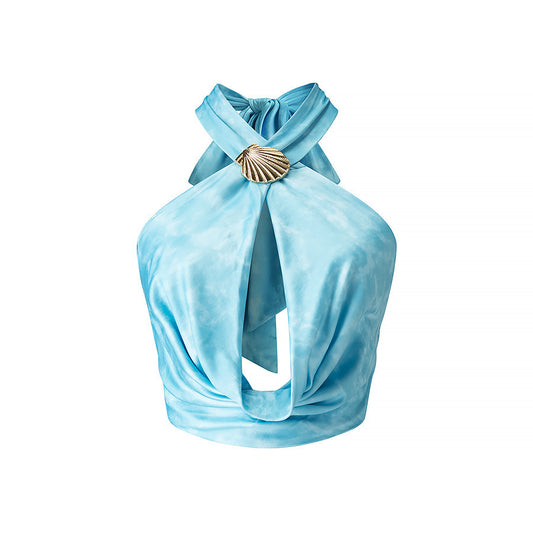 Briar | Summer Halter Top Crop Light Blue Cut Out Backless