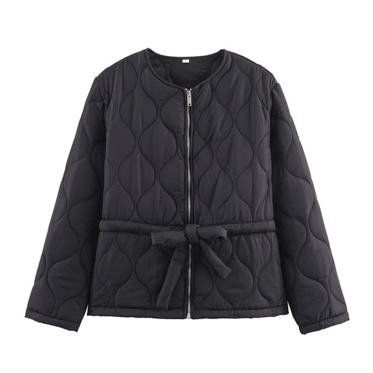 Thea | Autumn Quilted Jacket Brown Belted Zip Up Padded
