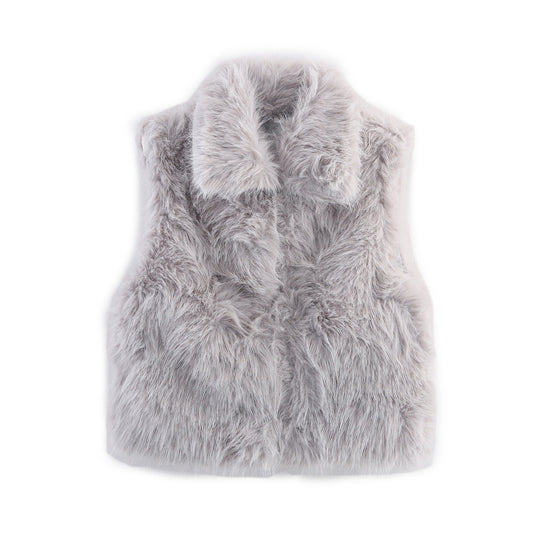 Esme | Winter Faux Fur Vest Black Sleeveless Fluffy