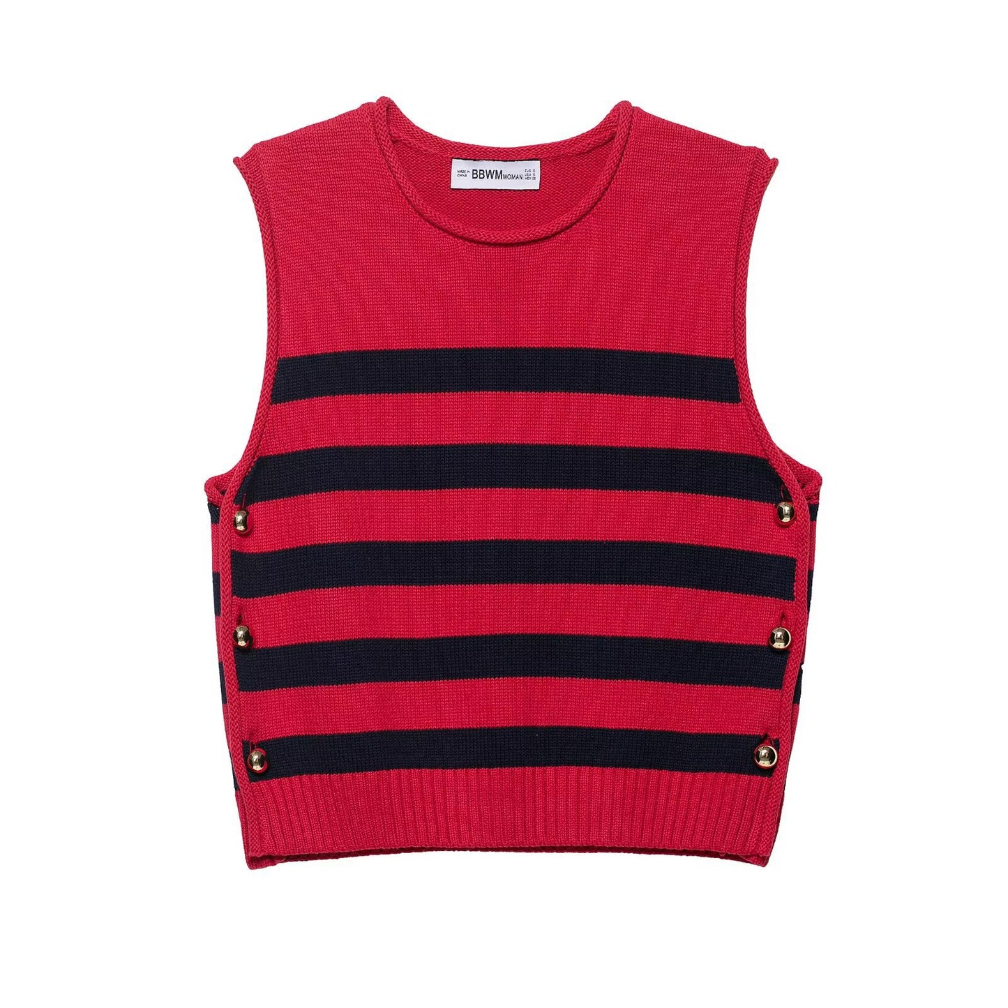 Stella | Ribbed Sleeveless Sweater Vest Red Striped Black