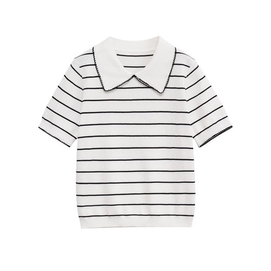 Millie | Charming Knit Short Sleeve Scallop Collar Top