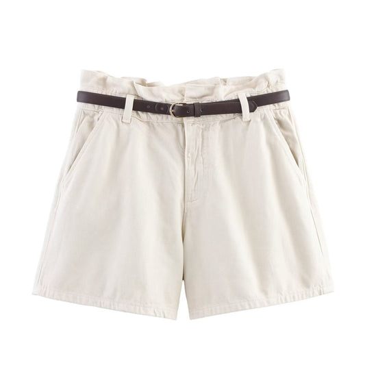 Vera | High Waisted Tailored Shorts Cream Belted