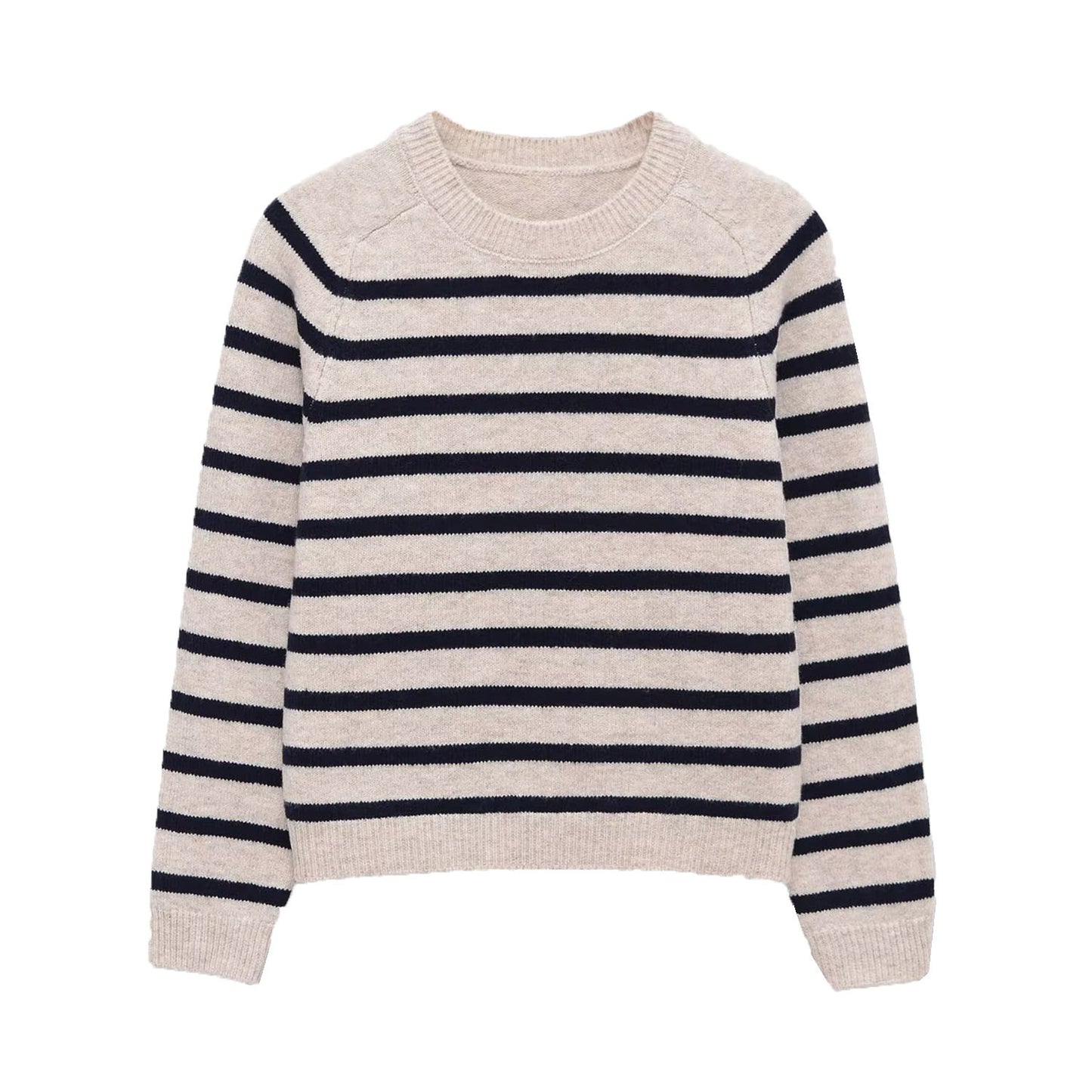 Margot | Striped Crew Neck Sweater Cream Black Long Sleeve